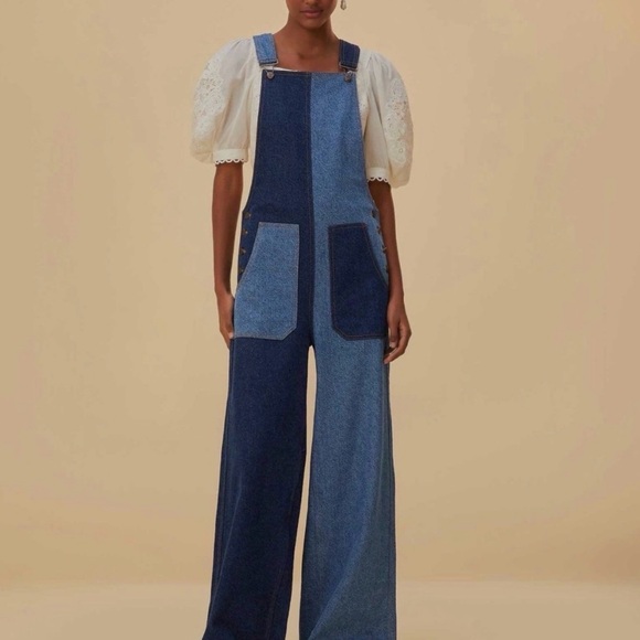 FARM Rio Denim - FARM Rio Two-Tone Blue Patchwork Denim Overalls